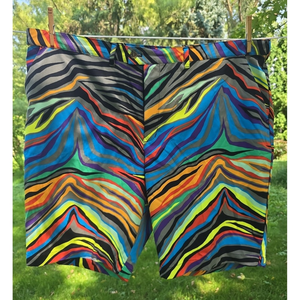 Loudmouth Men 48 Golf Shorts Jungle Bogey Wild Animal Rainbow Stripe Print Fun